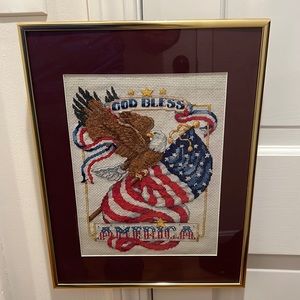 Janlynn God Bless America cross stitch. 10x13 (12x16 Framed)